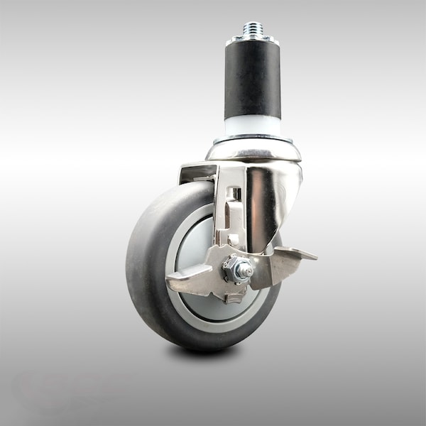 Service Caster 4 Inch 316SS Thermoplastic Rubber Swivel 1-5/8 Inch Expanding Stem Caster Brake SCC-SS316EX20S414-TPRB-TLB-158 - main
